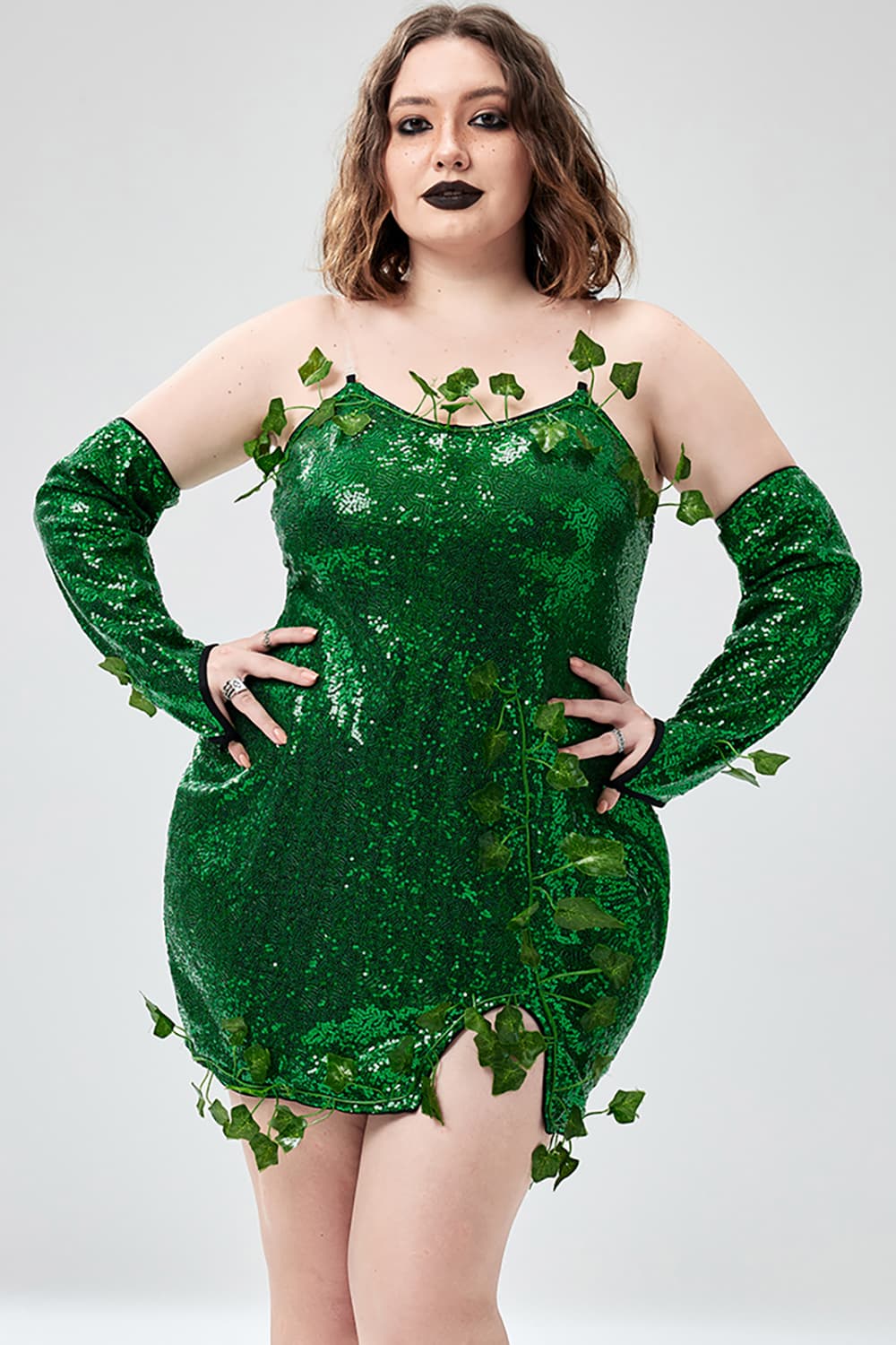 Xpluswear Design Plus Size Halloween Costumes Green Cosplay Sequin Strapless Mini Dress（Ships 24h） Green-5XL/28