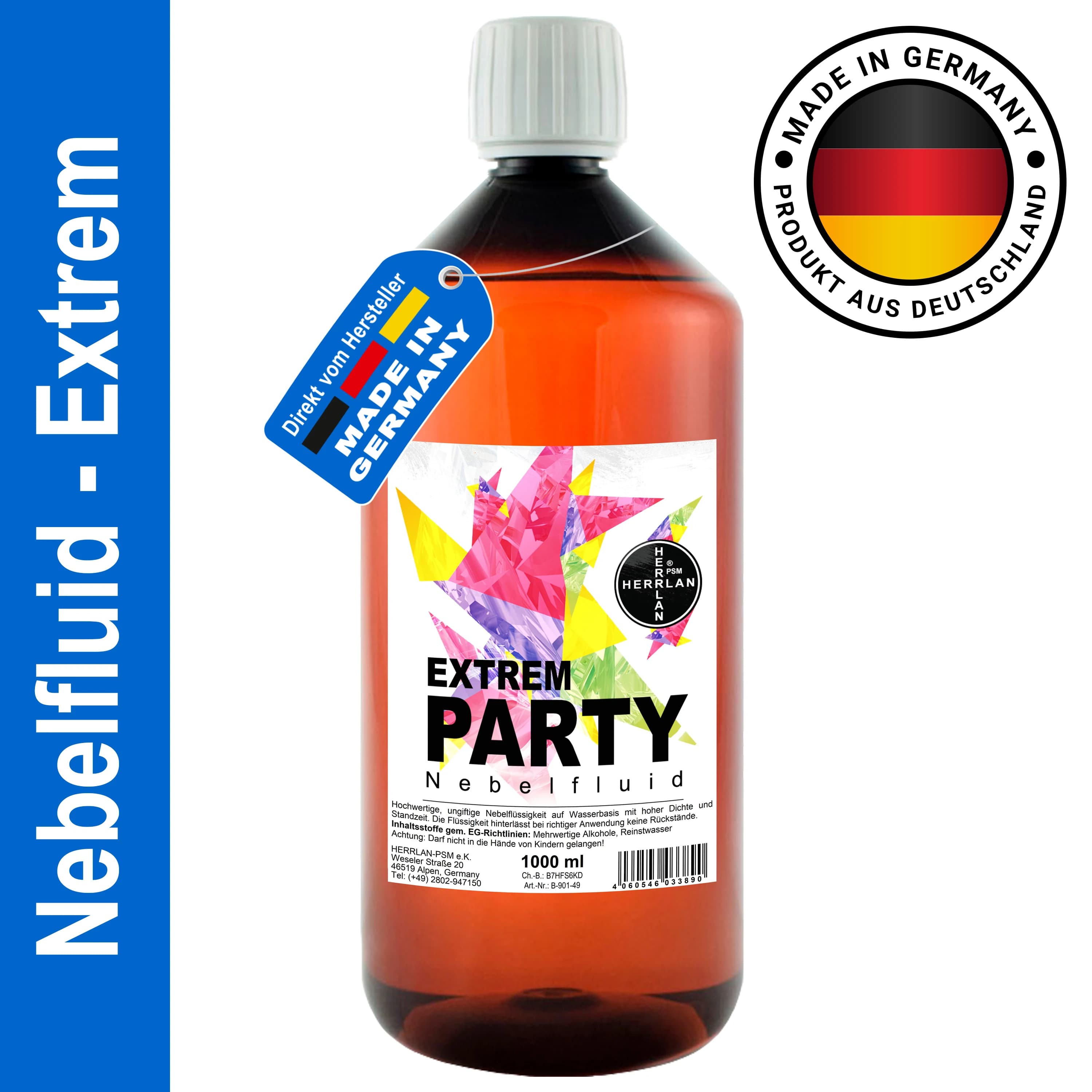 HERRLAN® EXTREM PARTY Nebelfluid wasserbasierte Nebelflüssigkeit mit extrem hoher Dichte und Standzeit - Made in Germany