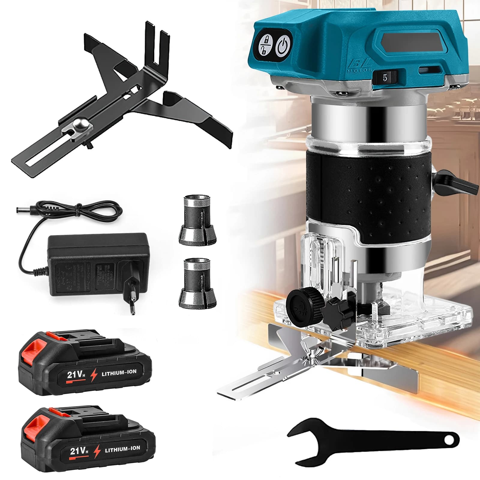 Bürstenloser Holzfräser Holztrimmer Elektrische Handfräse Tischlerwerkzeug Holzbearbeitungs-Trimmer für Makita 18V Akku
