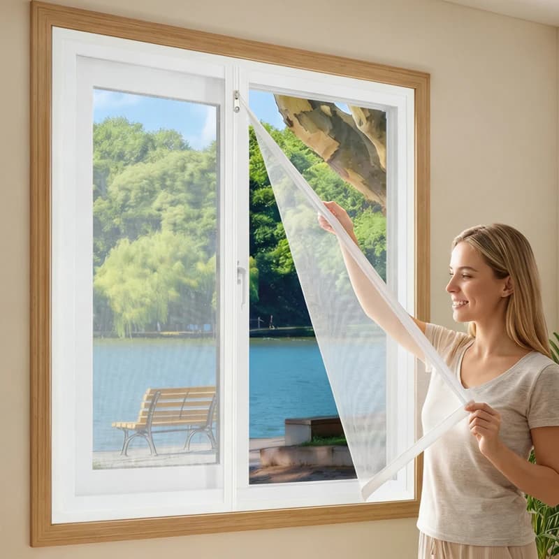 Weißes Reißverschluss-Fenstergitter, Werkzeugfreie Installation, Einfach zu Öffnen ohne Entfernung, Atmungsaktives Insekten- und Mückennetz für