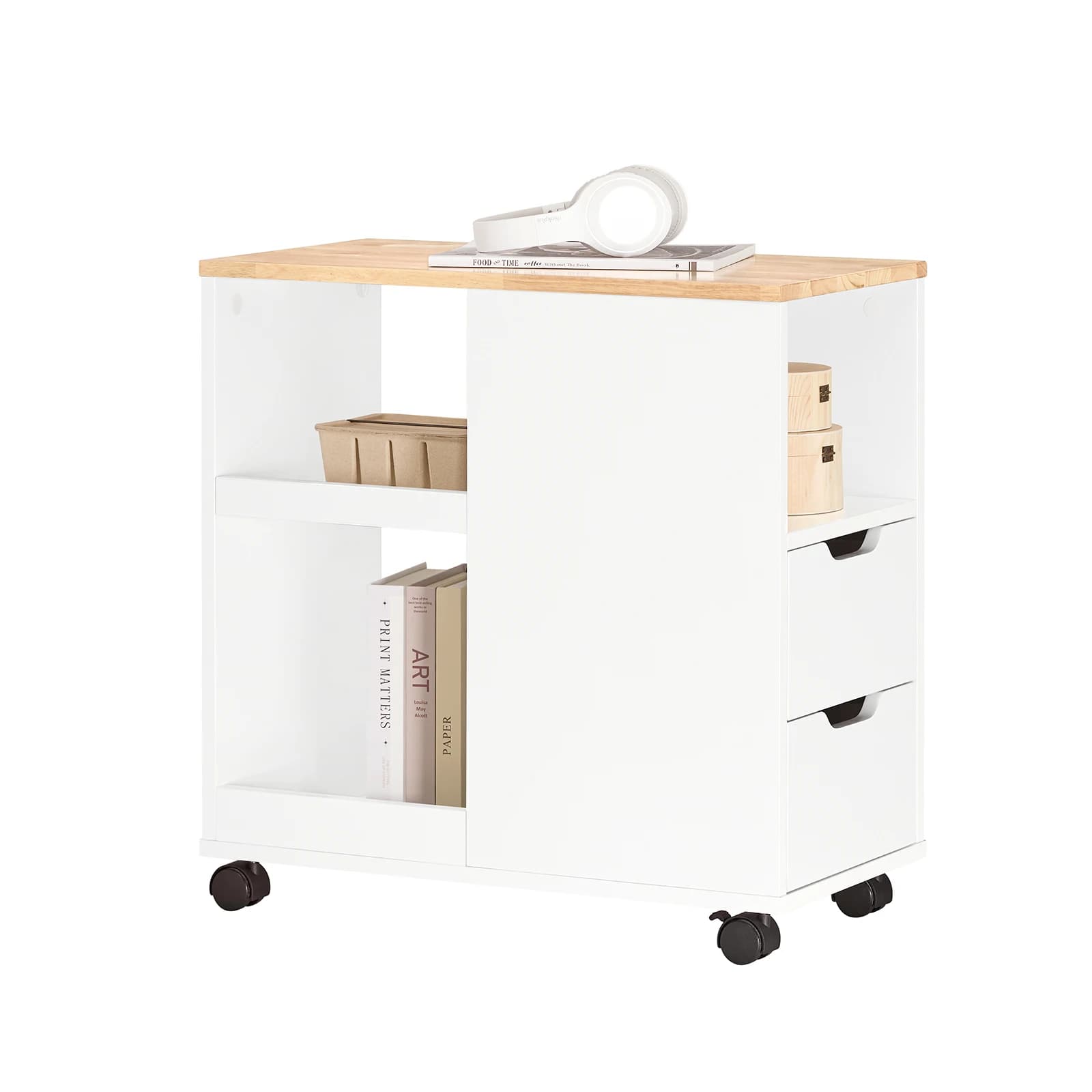 SoBuy FBT130-WN Druckertisch mit Rollen Druckerständer Druckerschrank Rollcontainer mit Fächern Bürowagen Beistellwage