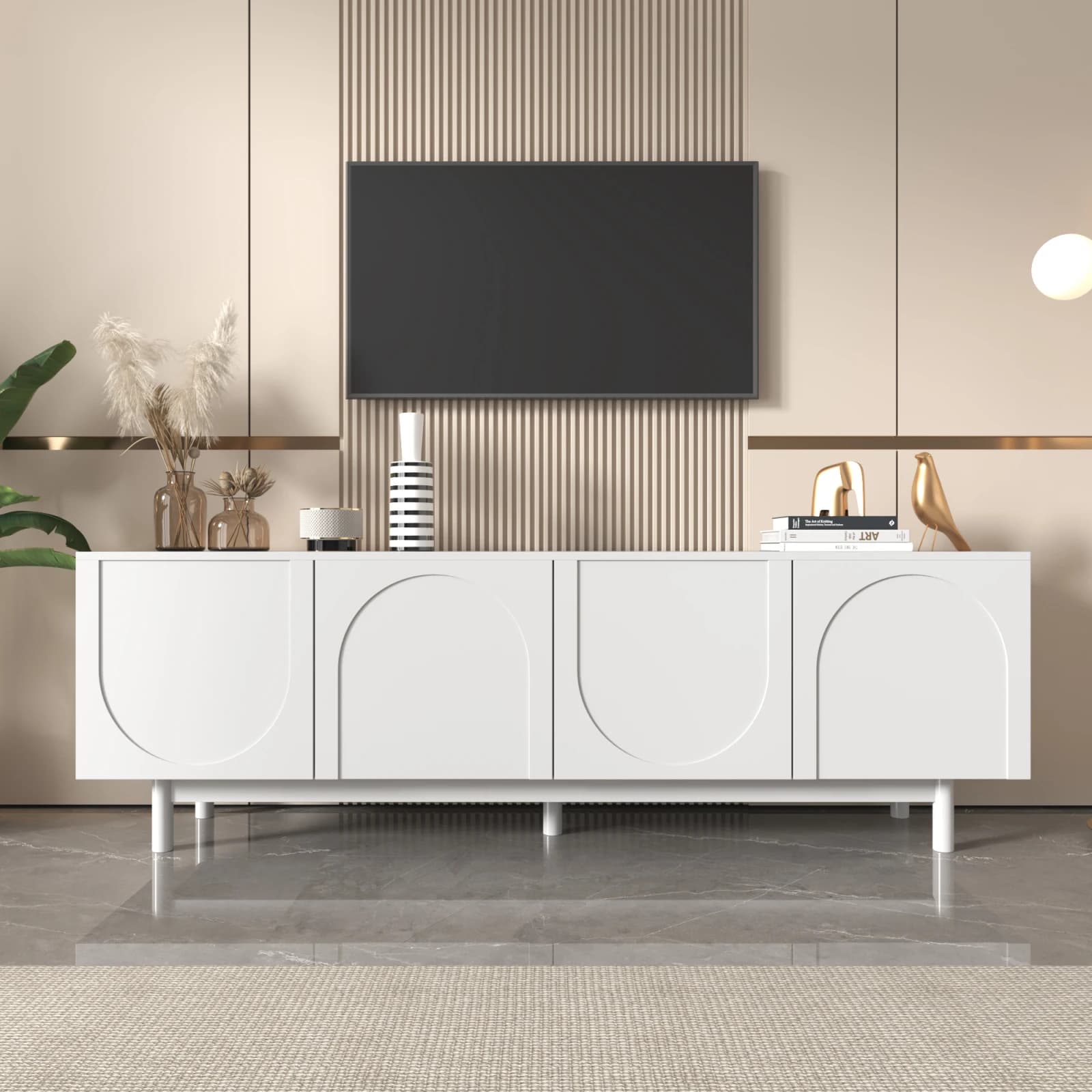 Rosahqnda Moderner schwarzer TV-Schrank – 175 x 38 x 56 cm, verstellbare Einlegeplatten, Leichte Lowboard-TV-Möbel im Luxussti