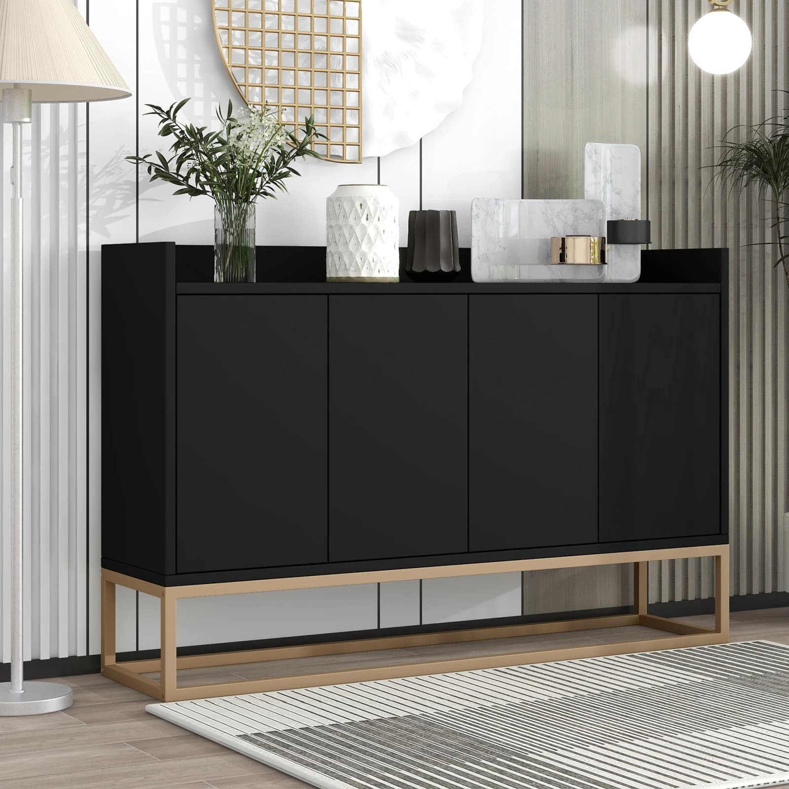Comanlai Modernes Sideboard im minimalistischen Stil, 4-türiger, griffloser Buffetschrank für Esszimmer, Wohnzimmer, Küche