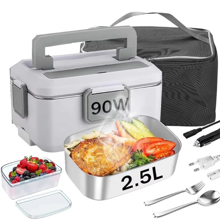 2,5 l 90 W elektrische Heizung Lunchbox 24/220 V Edelstahl Liner tragbare Lebensmittelheizung Bento Box Lebensmittelbehälter für Auto