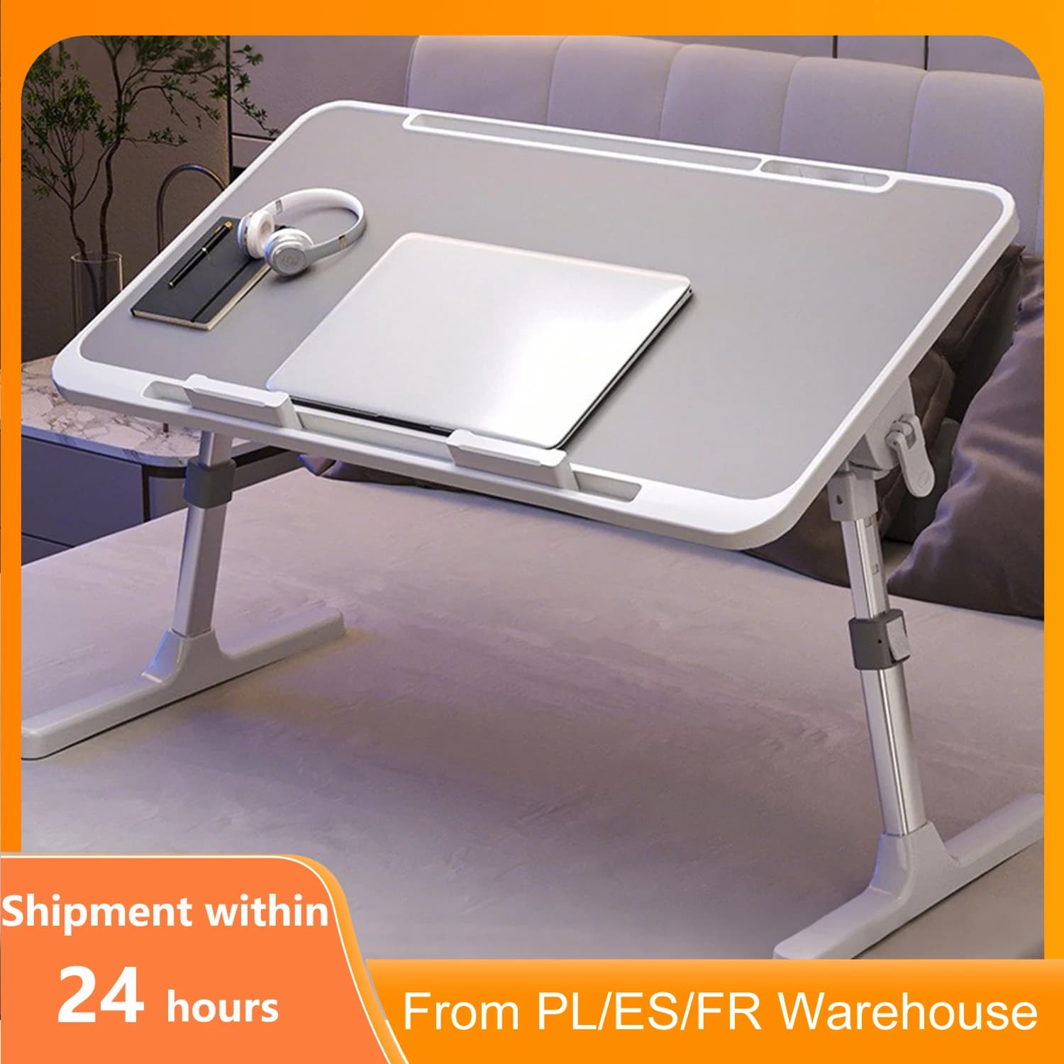 Klappbarer Laptop-Tisch für Bett und Sofa, verstellbarer Laptop-Betttisch, Betttablett, 2 Barrieren, ergonomisches Design, 5-stufige