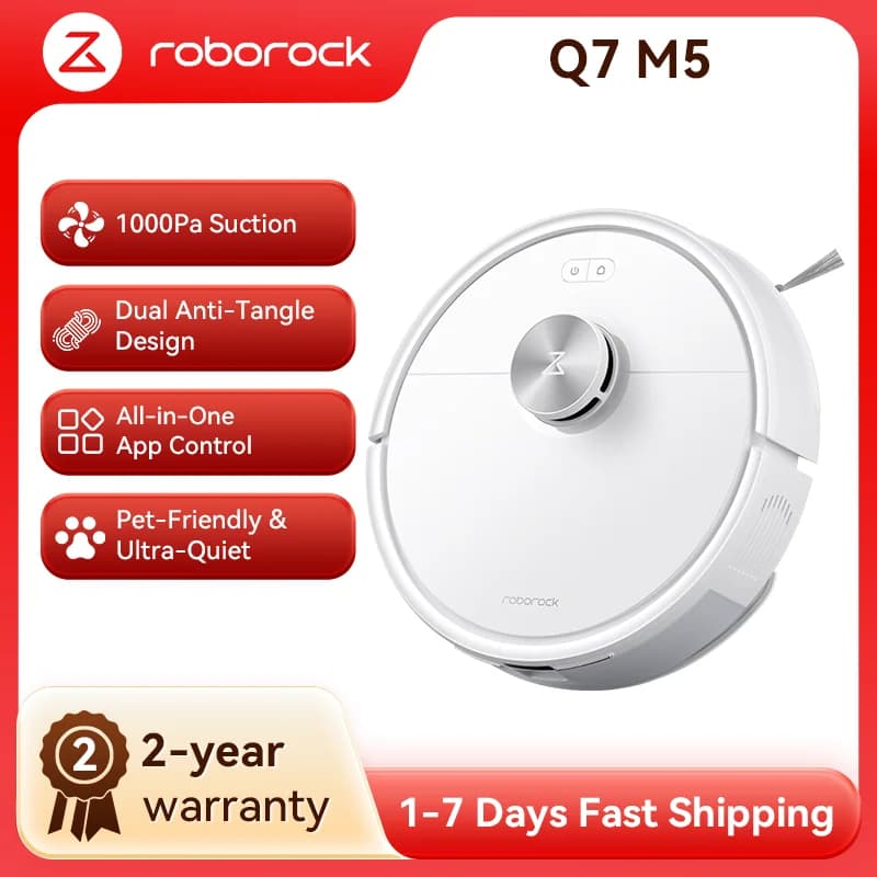 roborock Q7 M5 (Upgrade vom Q5 Pro) Saugroboter mit Wischfunktion, 10.000 Pa starke Saugleistung, Doppelschutz gegen Verheddern,