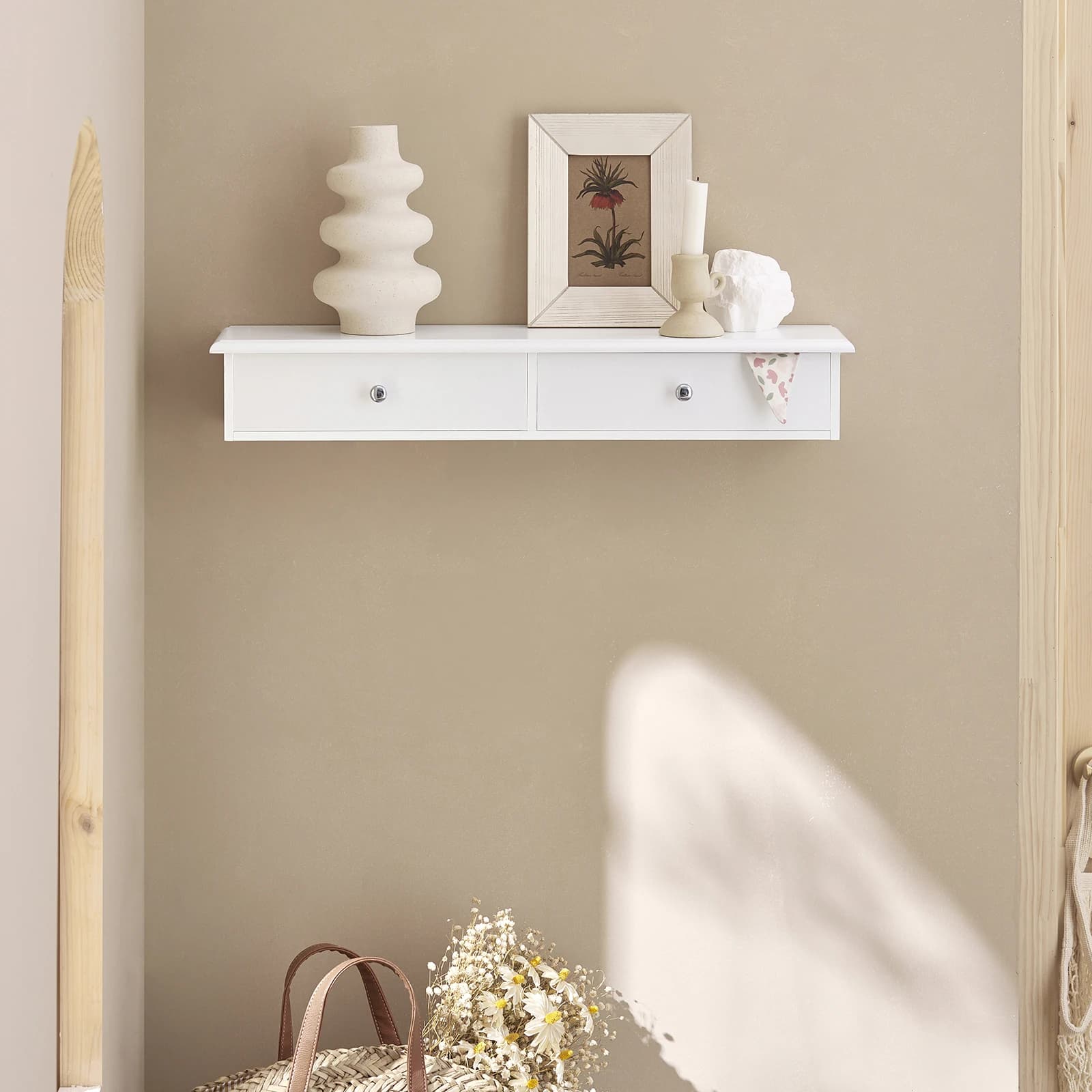 SoBuy FRG43 Wandregal mit 2 Schubladen - Modernes Regal Wand für Flur, Wohnzimmer & Schlafzimmer 64x15x10cm