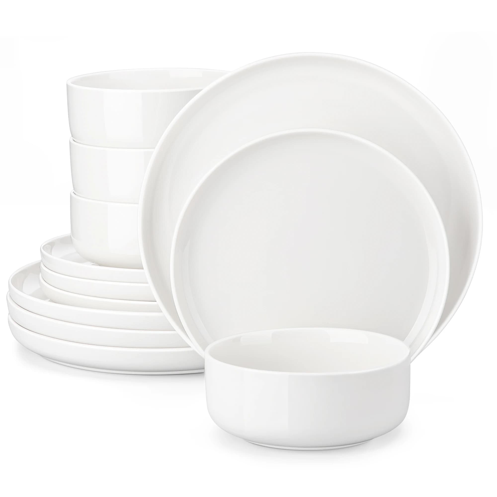 MALACASA 12/24-teiliges Keramik-Porzellan-Geschirrset mit 4-teiligen Abendessen-/Dessertplatten, Schüssel-Geschirrset, Service für 4 Personen