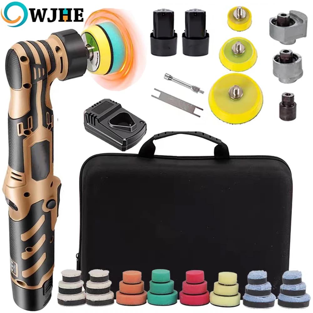 OWJHE 12V Kabelloser Mini-Autopolierer, kabellose Autopoliermaschine mit 1/1,5/2 Zoll Polierpad-Set für Autowachs, einstellbare Geschwindigkeit