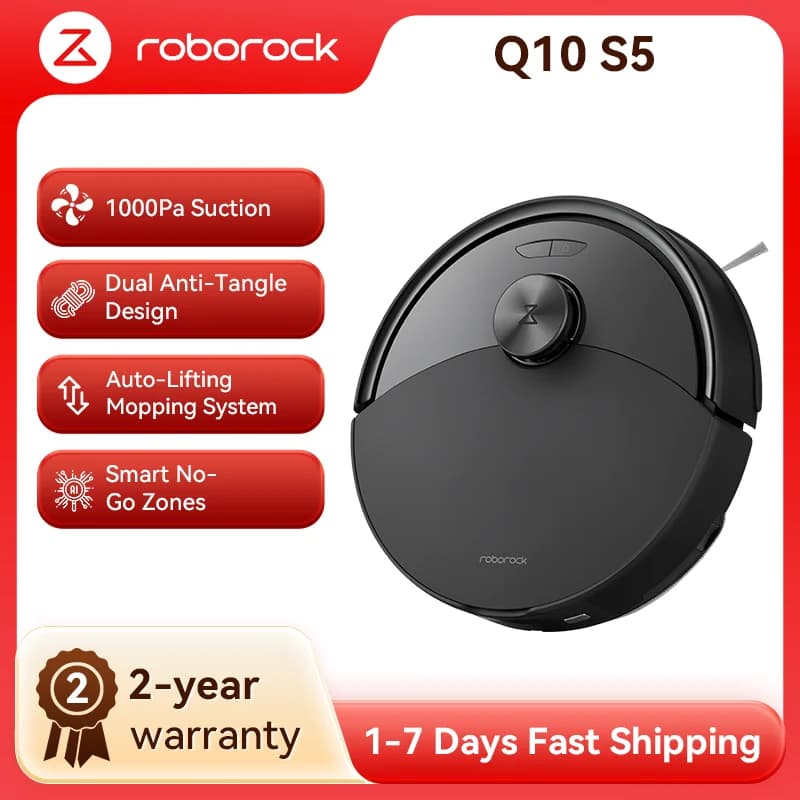 roborock Q10 S5 Saugroboter mit Wischfunktion, 10.000 Pa HyperForce Saugkraft, Dual Anti-Tangle System, Auto Lifting Mopping