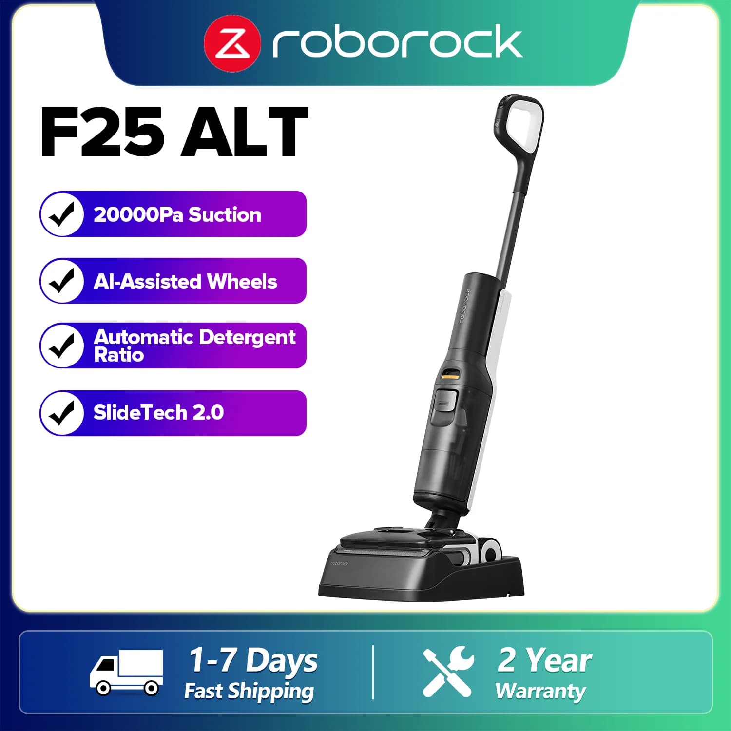 Roborock F25 ALT Akku-Nass- und Trockensauger, 20.000 Pa Saugleistung, mit KI-unterstützten Rädern, weniger als 1 mm Kantenreinigung