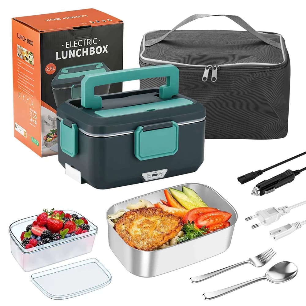 2,5 l 90 W elektrische Heizung Lunchbox 12/24/220 V Edelstahl Liner tragbare Lebensmittelheizung Bento Box Lebensmittelbehälter für Auto zu Hause