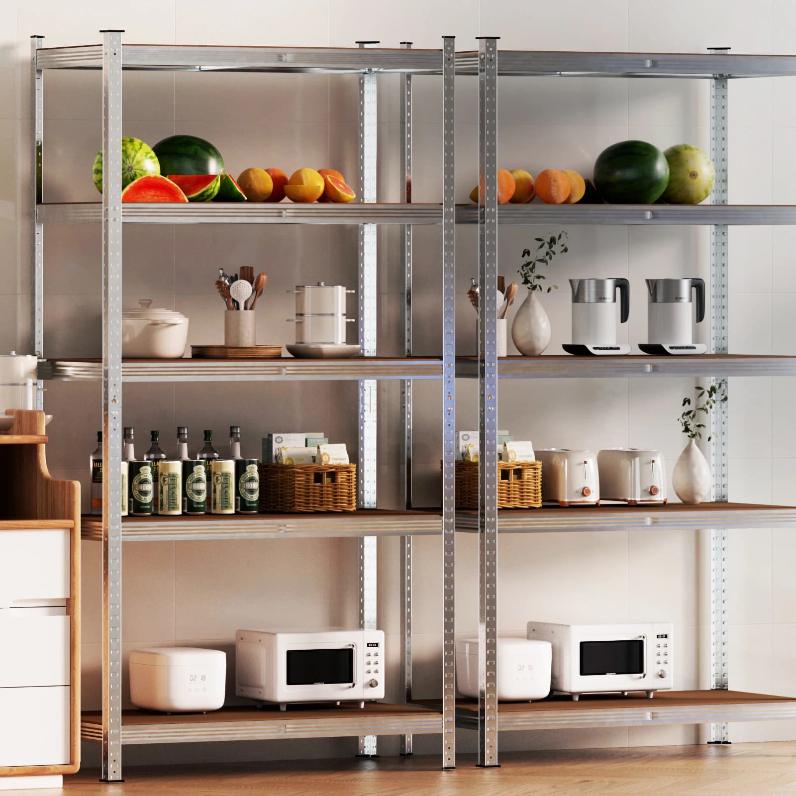 5-stöckiges Schwerlast-Metallregal 200×100×50cm, schraubenfreies Garagenregal für Lager, Werkstatt, Büro, Zuhause, verdickter, robuster Organizer