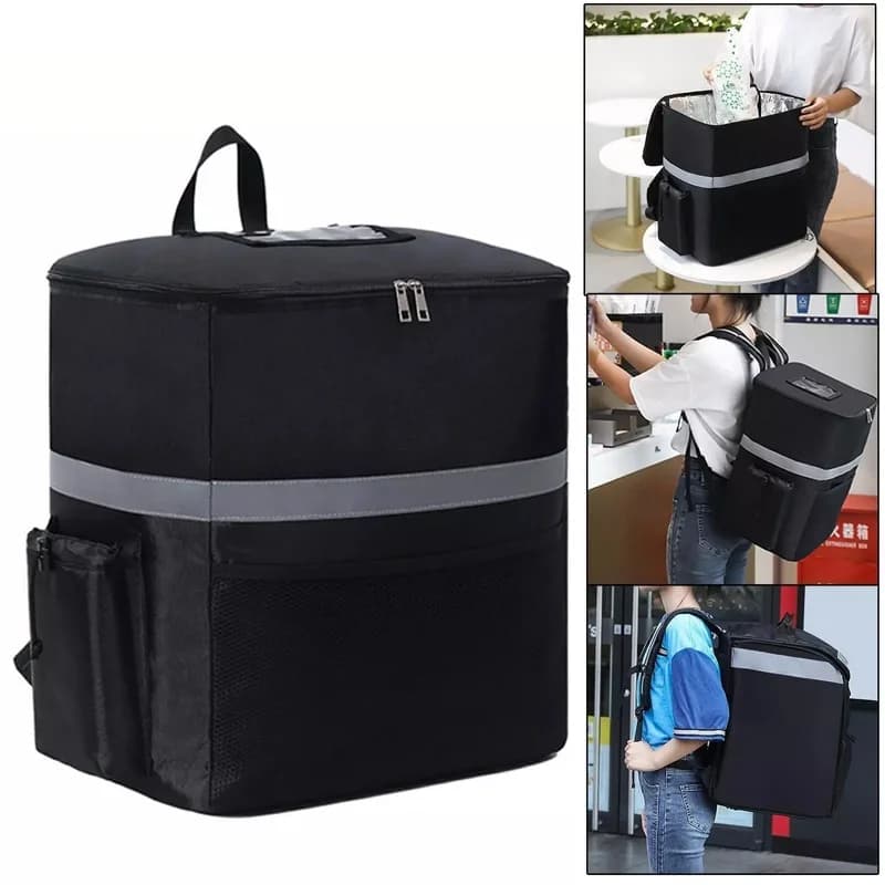 Thermoisolierter Lebensmittel-Lieferrucksack, großes Fassungsvermögen, PP-Oxford-Rucksack, Kühltasche für Warm- und Kalthaltung, reflektierende