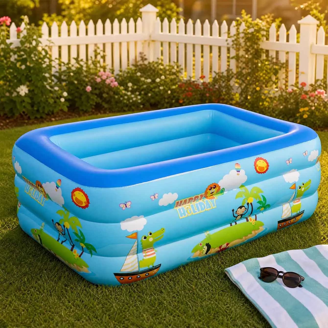 Aufblasbarer Swimmingpool Großer Rechteckiger PVC-Pool für Draußen Tragbarer Aufstellpool für Garten und Terrasse