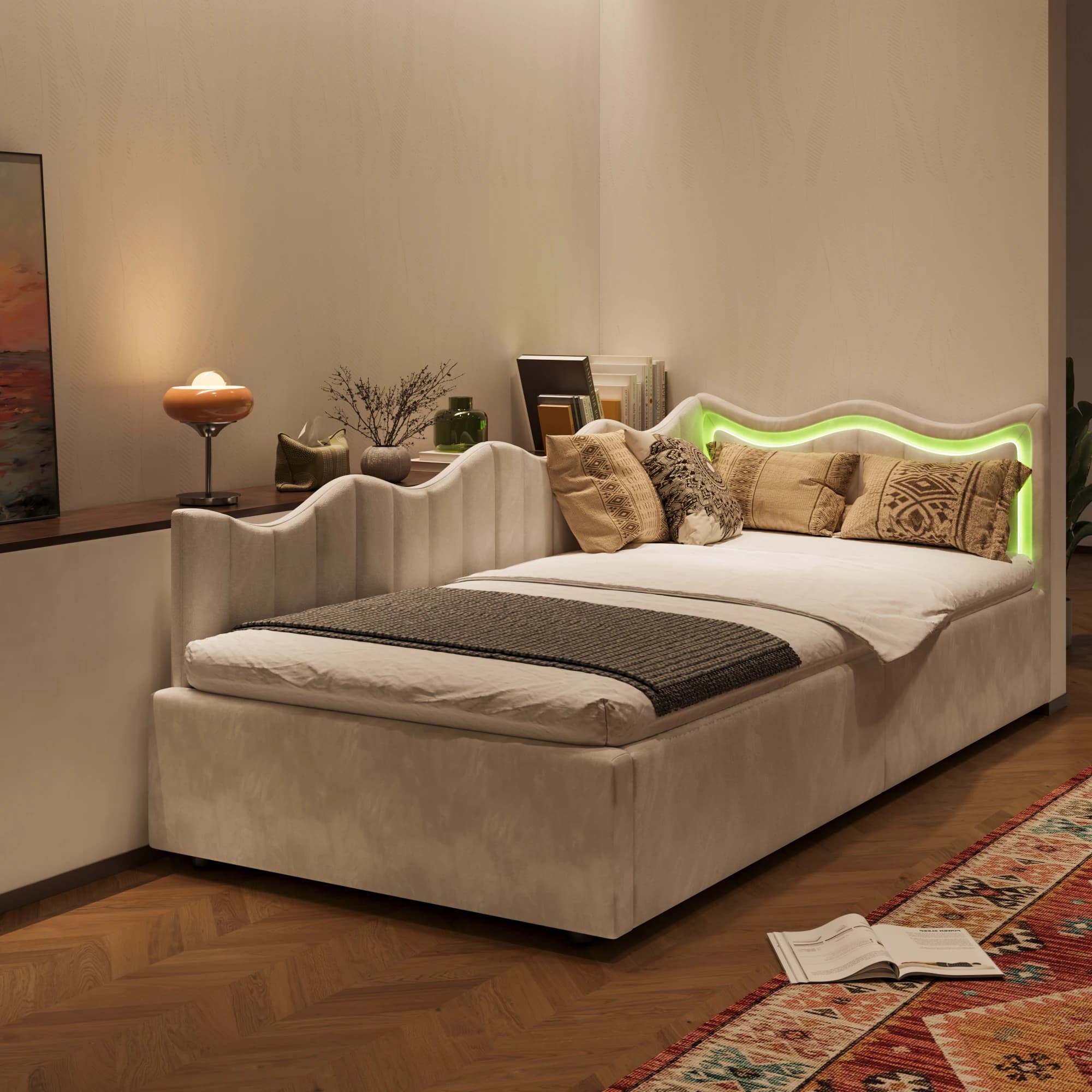 Rosahqnda Einzelsofa, 90 x 200 cm großes Schlafsofa, gepolstertes Bett, Einzelbett mit hydraulischem Stauraum, Tagesbett