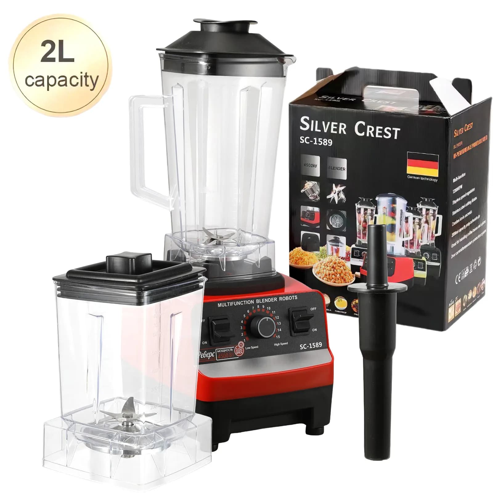 2000W Professioneller Mixer 2L Smoothie-Maker Küchenmaschine Eiscrusher Küchenmixer für Obst, Gemüse und Eis
