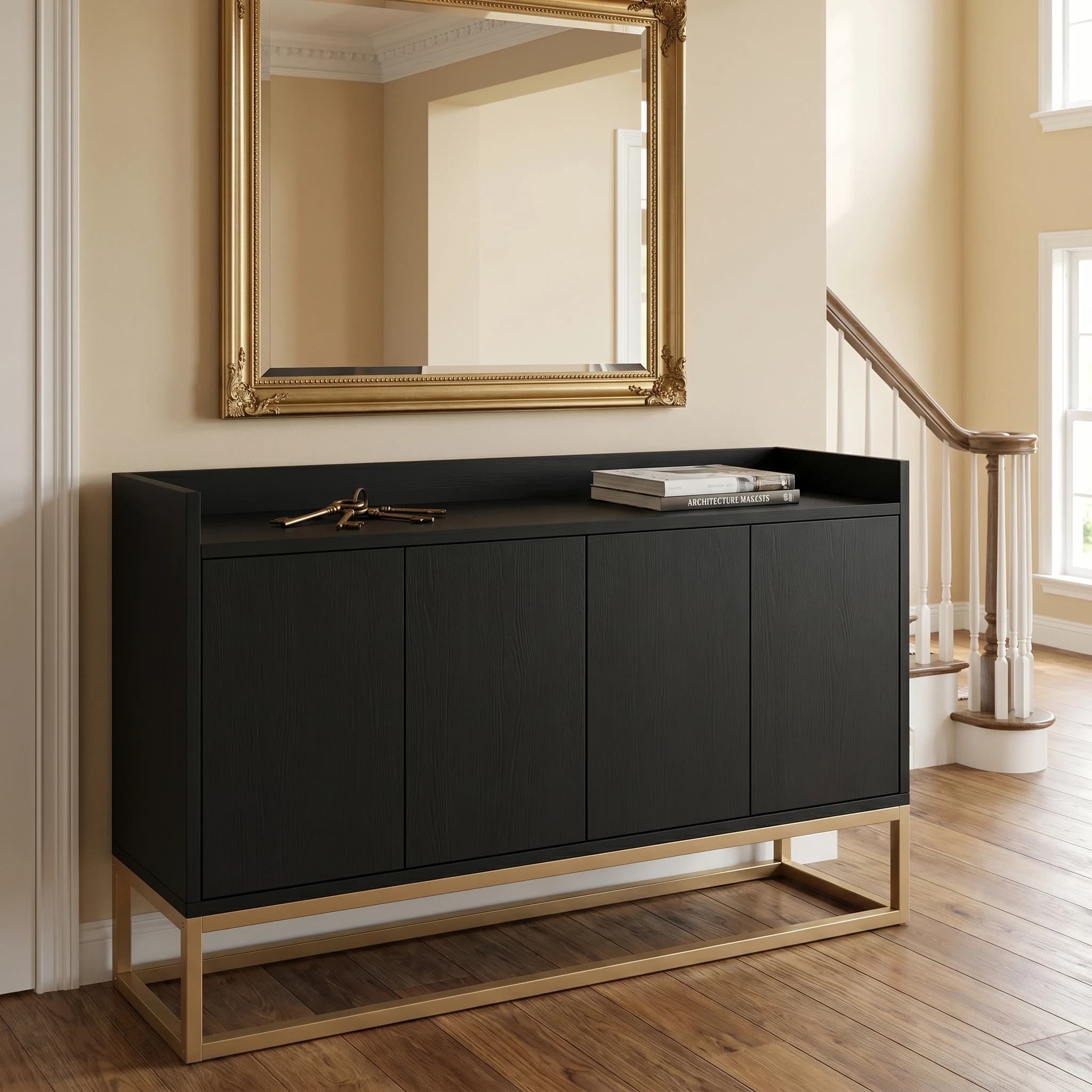 Comanlai Küchen-Sideboard 120 x 30 x 80 cm, Modernes Buffetschrank mit 4 Türen, mit verstellbarem Regal und Metallbeinen, für Wohnzimmer,