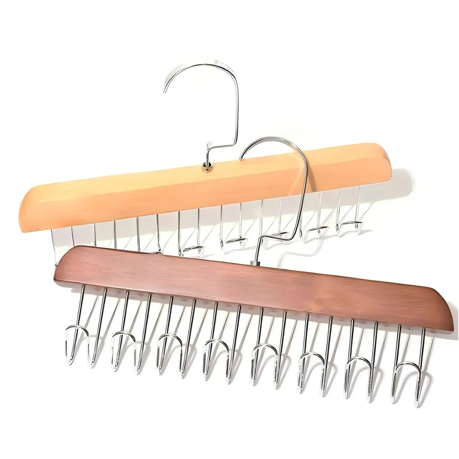SAEIV Multi-funktionale Massivholz Kleiderbügel mit 8 Haken  10er Pack  BH  Gürtel & Krawatten  360° drehbarer Metallhaken  Platzsparender