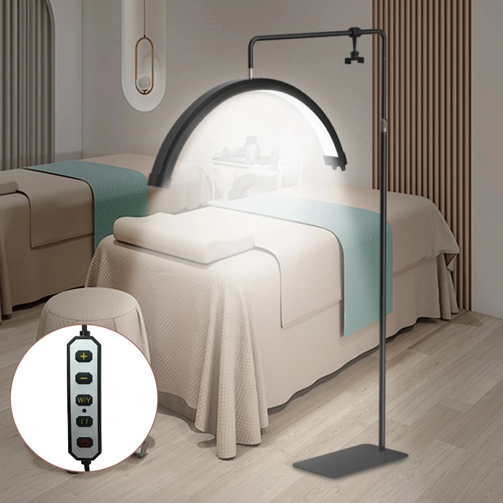 24 Zoll LED Halbmond-Wimpernlicht, Temperatur 3000K-6000K, Stehende Aufhellungsleuchte für Beauty, Gesichtsbehandlungen, Tattoos, Augenbrauen und