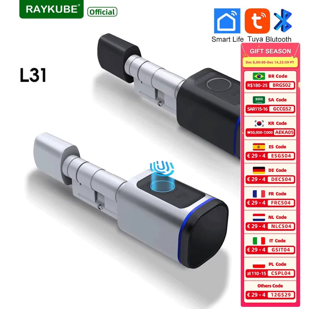 RAYKUBE L31 Tuya BLE Smart Fingerprint Elektronische Türschloss Zylinder Schloss Mit Tuya/Smart Leben APP Schlüssel IC Karte/NFC Entsperren
