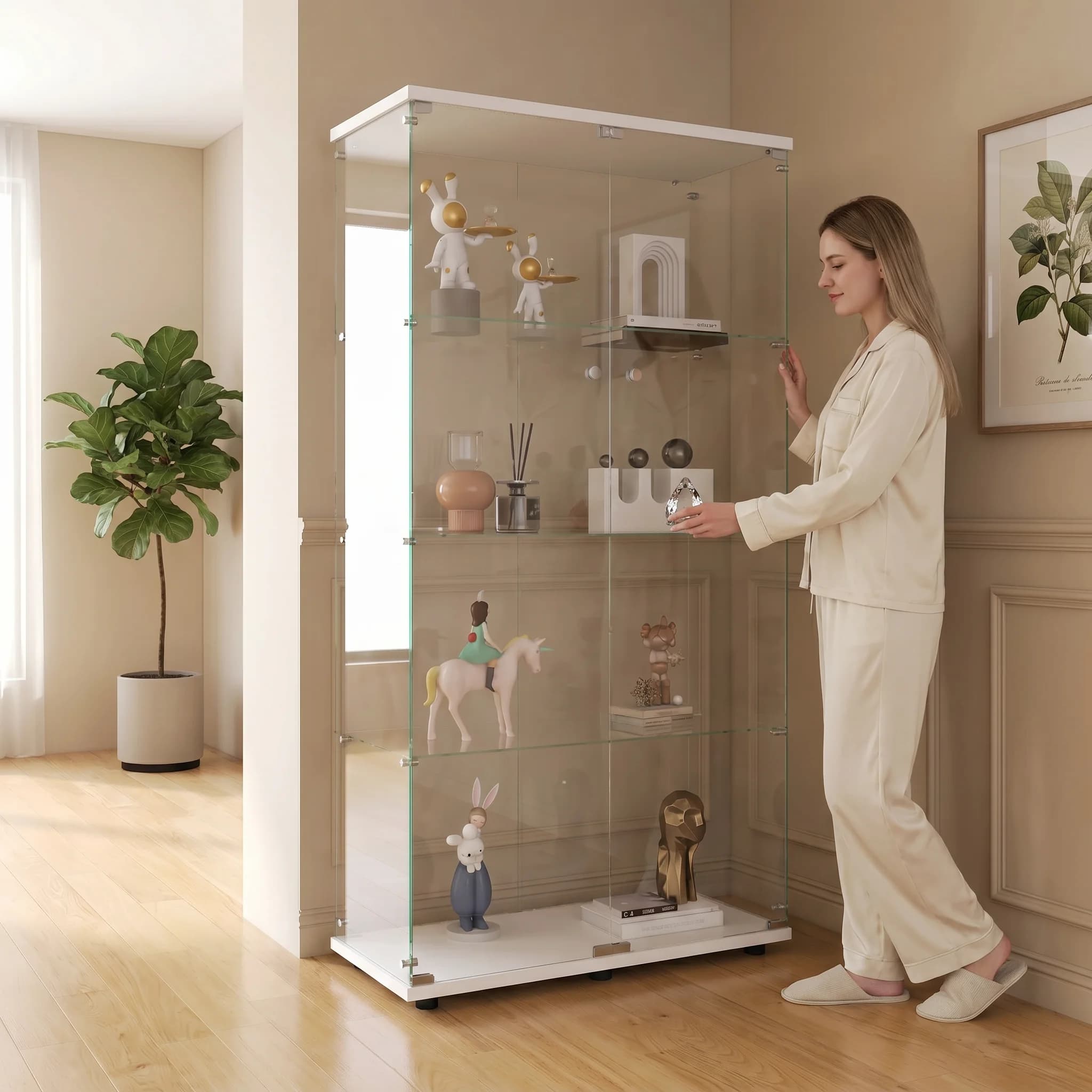 Glas-Möbelvitrine, Glasvitrine für Sammlungen mit Tür und Schloss, 2-Meter-Schrank, transparente Vitrine, Vitrine aus gehärtetem Glas,