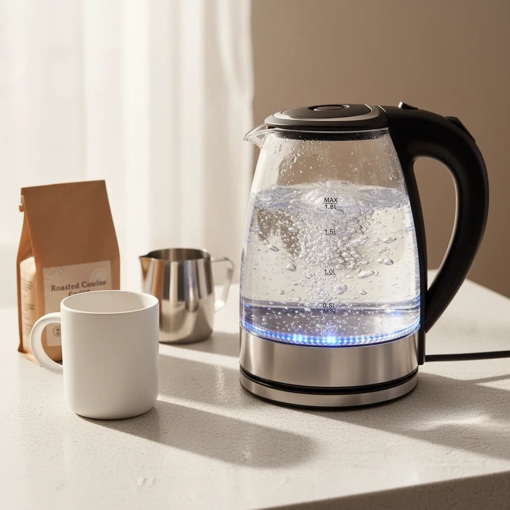 1.8L Glas Wasserkocher aus Borosilikatglas, 2200W Schnellkochfunktion, LED-Beleuchtung, Automatische Abschaltung & Trockengehschutz, 360° Basis für