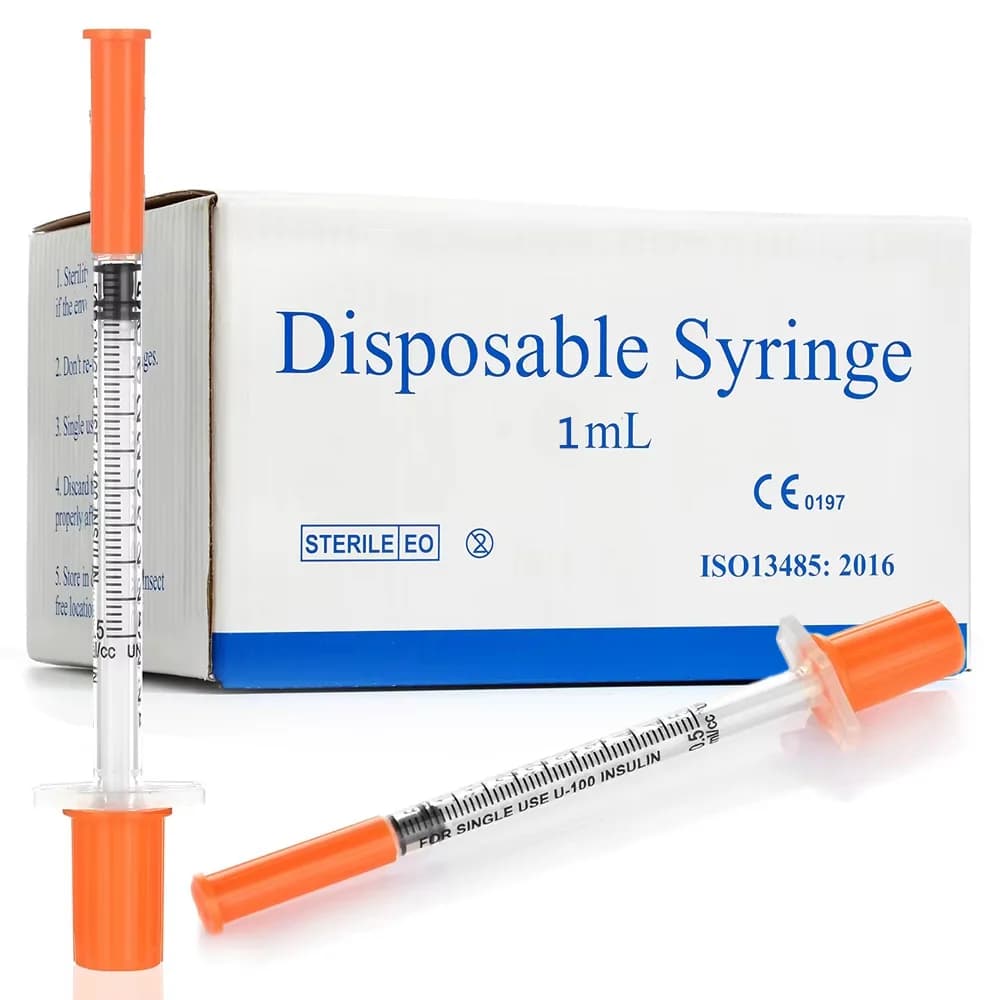 100 teile/schachtel 1 ml 30G * 8mm Einweg Kunststoff Veterinär Spritze Orange Kappe Sterile Insulin Spritze Mit Nadeln für Pet Farm Tier