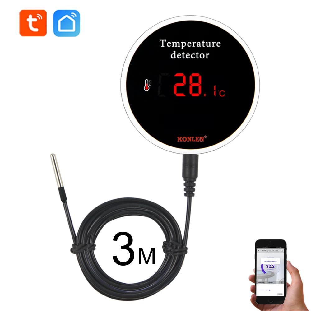KONLEN Tuya Wifi Temperatur Sensor 3m Draht Sonde Digitale Smartlife Thermometer Smart Home Wasser Pool Thermostat Fernalarm