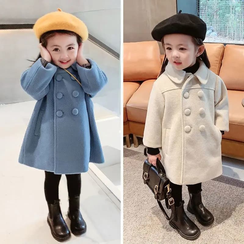 Zweireiher Mädchen Woolen Mäntel Herbst Winter Graben Jacke Mantel 2-6Yrs Kinder Kleidung Für Kinder Oberbekleidung Geburtstag Geschenk