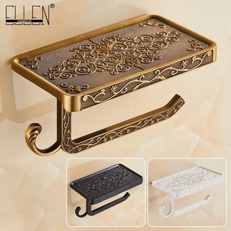 Badezimmer regale antike Bronze schnitzen Toiletten papier Papier regal mit Telefon regal Wand Bad Papier halter e654