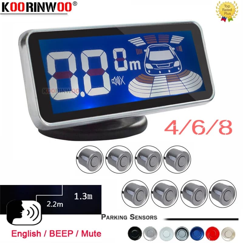 Koorinwoo Elektromagnetische LCD-Digitalanzeige Auto-Einparksensoren 4/6/8 Sensoren Vorne Sprachansage Hinten Rückfahr-Parktronic-System