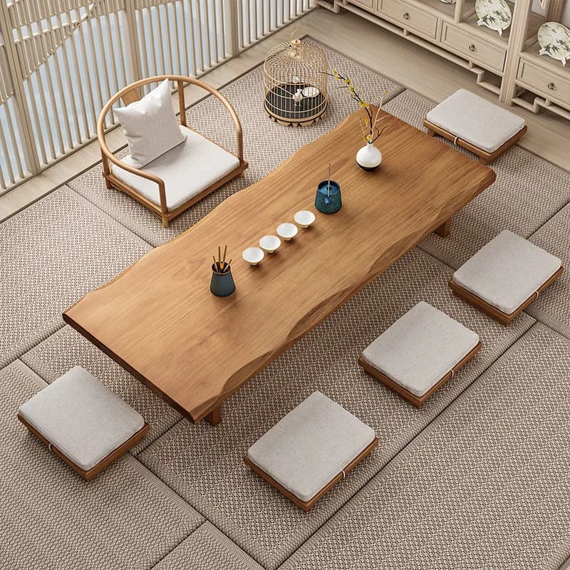 Großer, 180 x 100 x 35 cm großer chinesischer Teetisch und Stuhl aus massivem Holz, Kombination aus Klavier-Zen-Tisch für schwebendes Fenster im