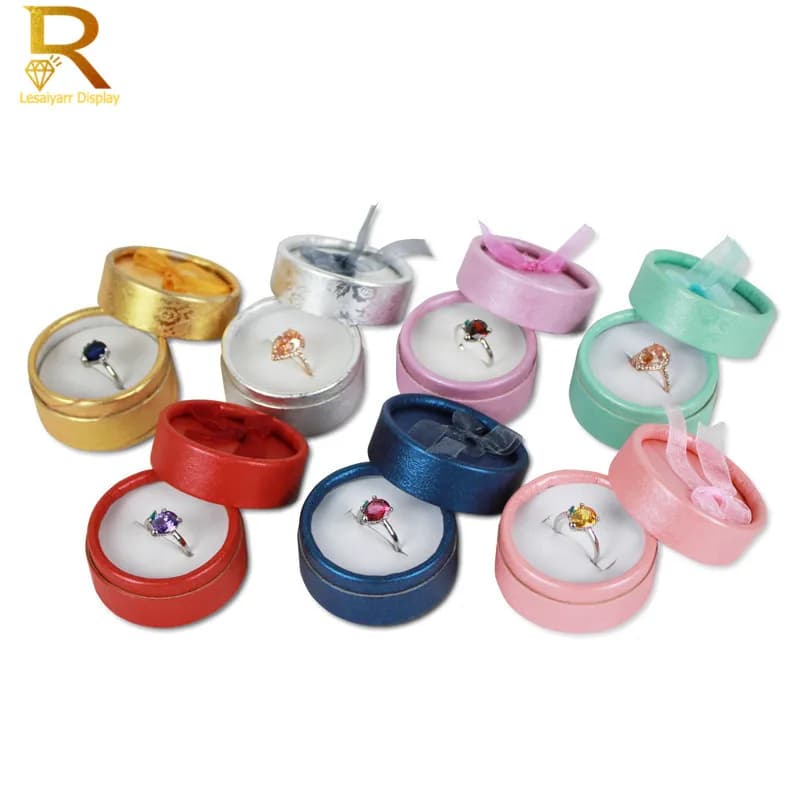 Schmuck Display Box Karton Halskette Ohrringe Ring Box Runde Verpackung Geschenk Box mit Schwamm Band Großhandel 24 teile/los