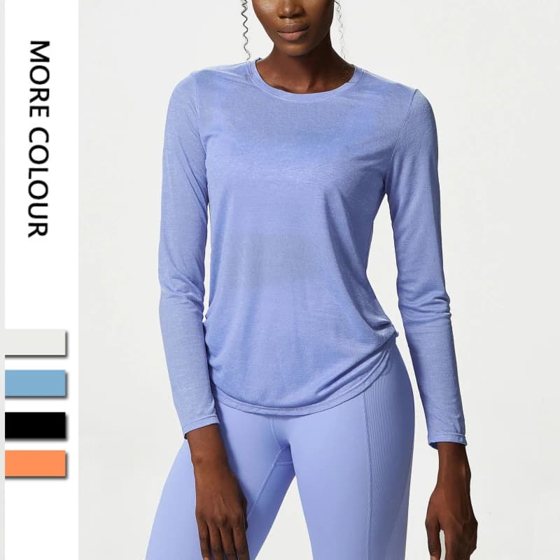 Langarm Yoga Shirt Frauen Seite Plissee Lose Workout Gym Top Atmungsaktiv Schnell Trocknend Lauf Sweatshirt Weibliche Sportswear