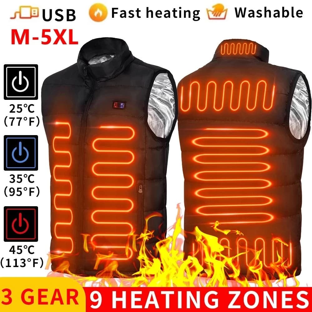 9-beheizte Weste Zonen Elektrisch beheizte Jacken Männer Frauen Sportbekleidung Beheizter Mantel Graphene Heat Coat USB-Heizjacke für Camping
