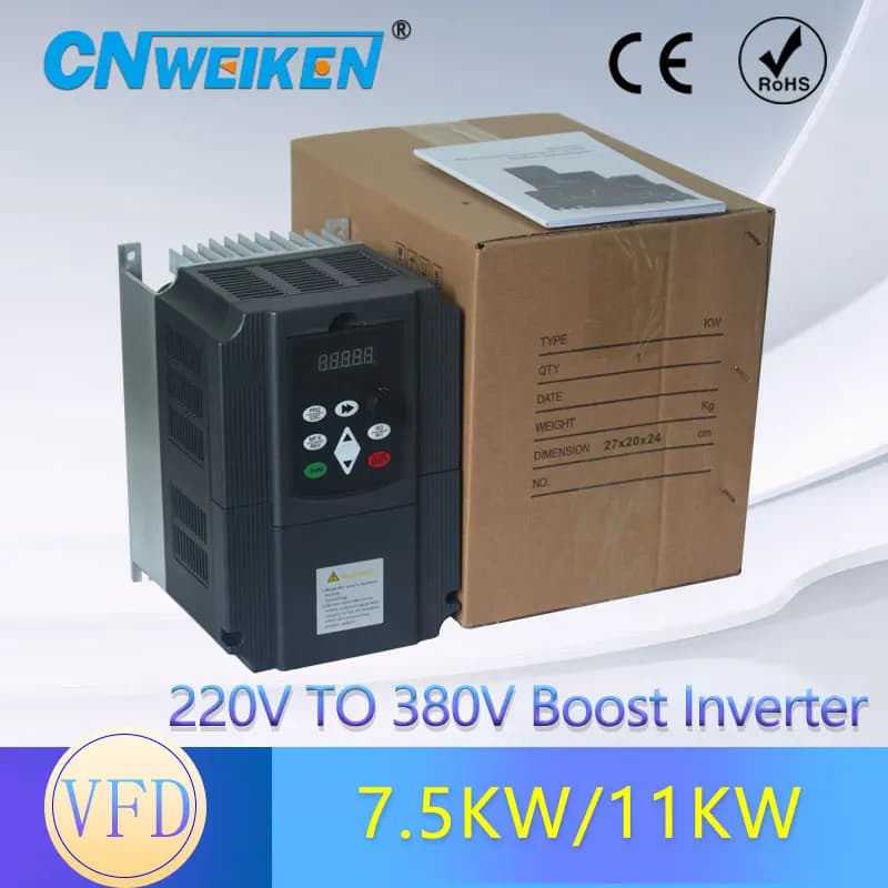 11 kW Wechselrichter 220 V auf 380 V, einphasiger Eingang auf 3-Phasen-Ausgang, Frequenzumrichter, einstellbare Geschwindigkeit, VFD für