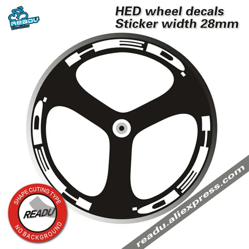 HED-Aufkleber, abgestorbene Schwungrad-Räder, Aufkleber, Breite 28 mm, HED, drei Runden Räder, Aufkleber für zwei Räder