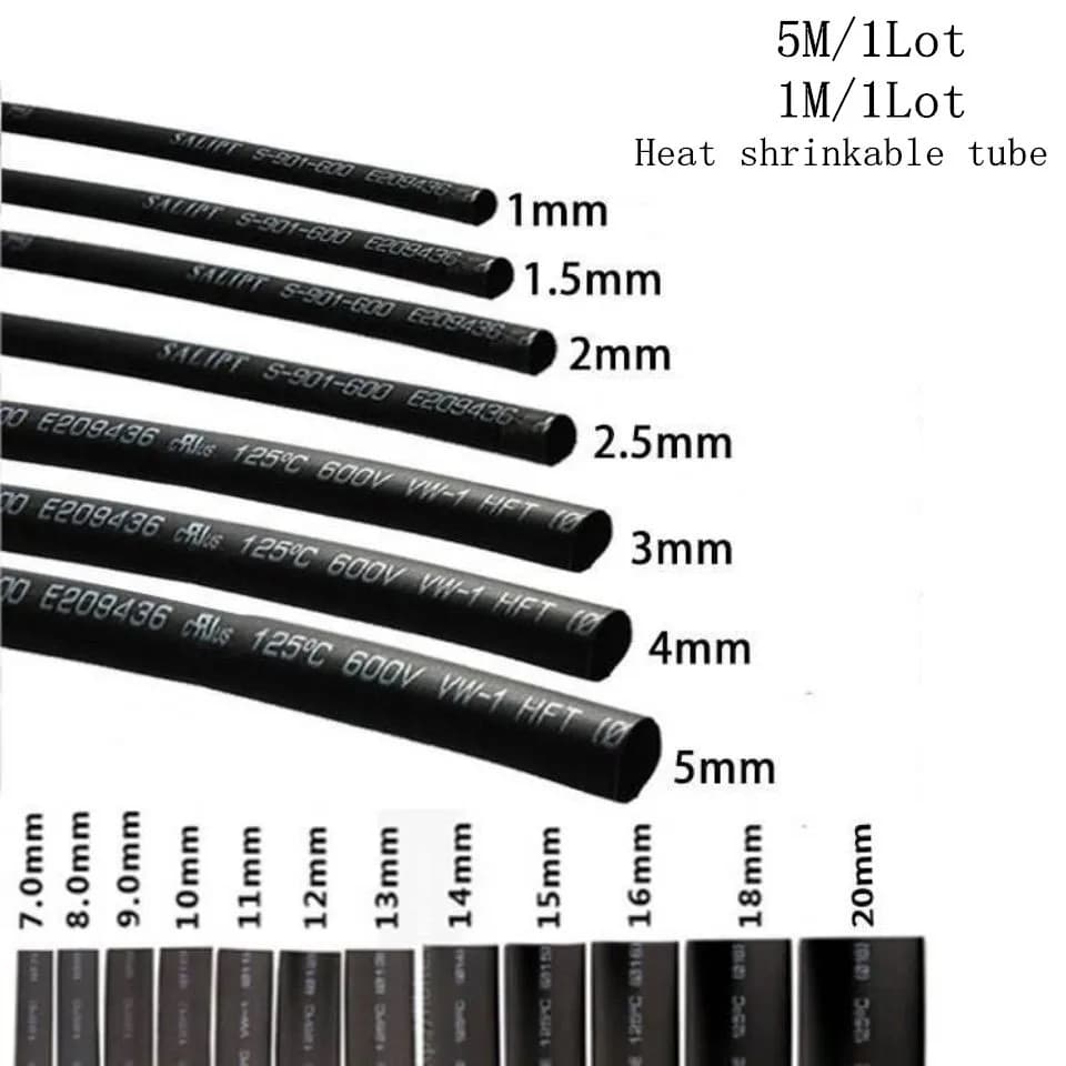 5/1 METER/LOS SCHWARZ 1 mm 1,5 mm 2 mm 2,5 mm 3 mm 3,5 mm 4 mm 5 mm 6 mm Schrumpfschlauch