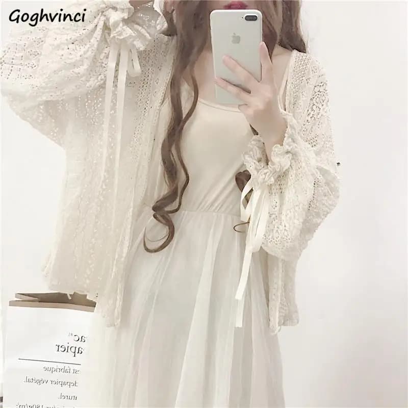 Shirts Frauen Lange Schmetterling Hülse Haken Blume Hohl Solide Kawaii Fee Retro Spitze Dünne Mode Freizeit Ulzzang Elegante Chic