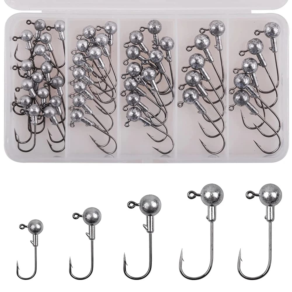 45Pcs/32Pcs Kurbel Jig Kopf Haken Set Blei Jig Kopf Sharp Stacheldraht Haken Für Weichen Wurm Köder bass Forelle Süßwasser Salzwasser Lockt