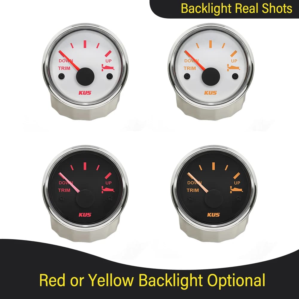 KUS Boat Universal 52 mm 0–190 Ohm Verkleidungsanzeige Marine Trim Tilt Indicator mit rot/gelber Hintergrundbeleuchtung für Innen- und