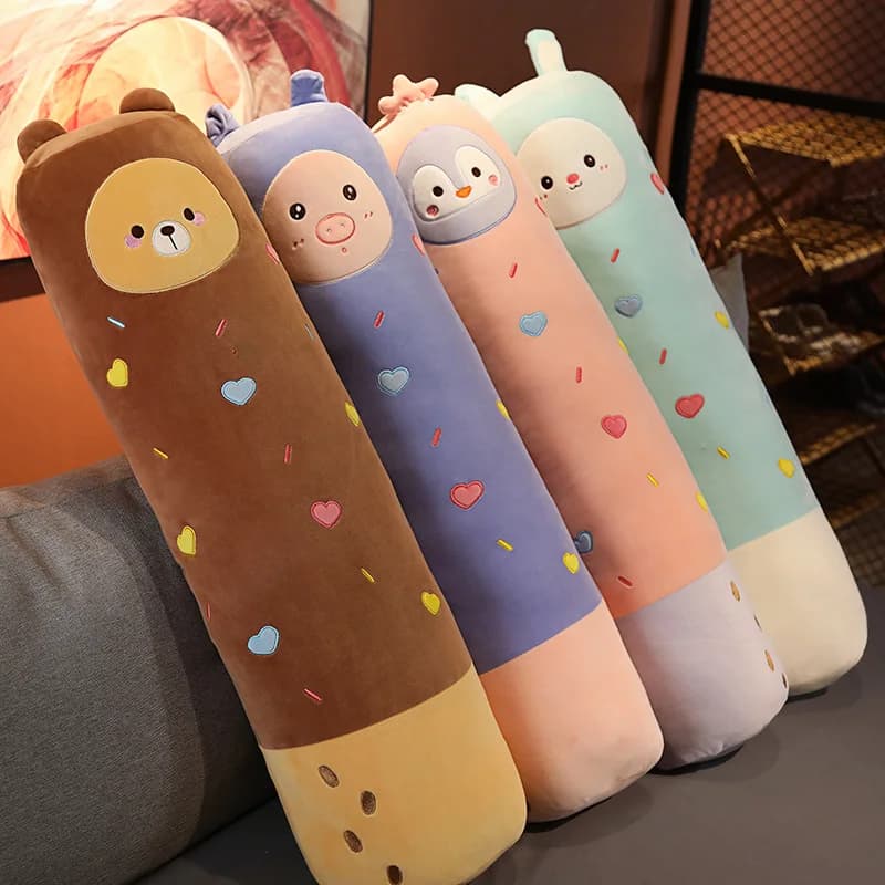 Kawaii gefülltes langes Kissen Bär Schwein Pinguin Kaninchen Plüschtier weiches Tierspielzeug Kissen für Geburtstagsgeschenke