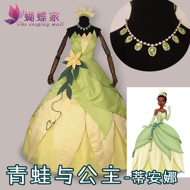 Prinzessin Tiana Kleid Cosplay Kostüm Karneval kostüm mit haar zubehör 11