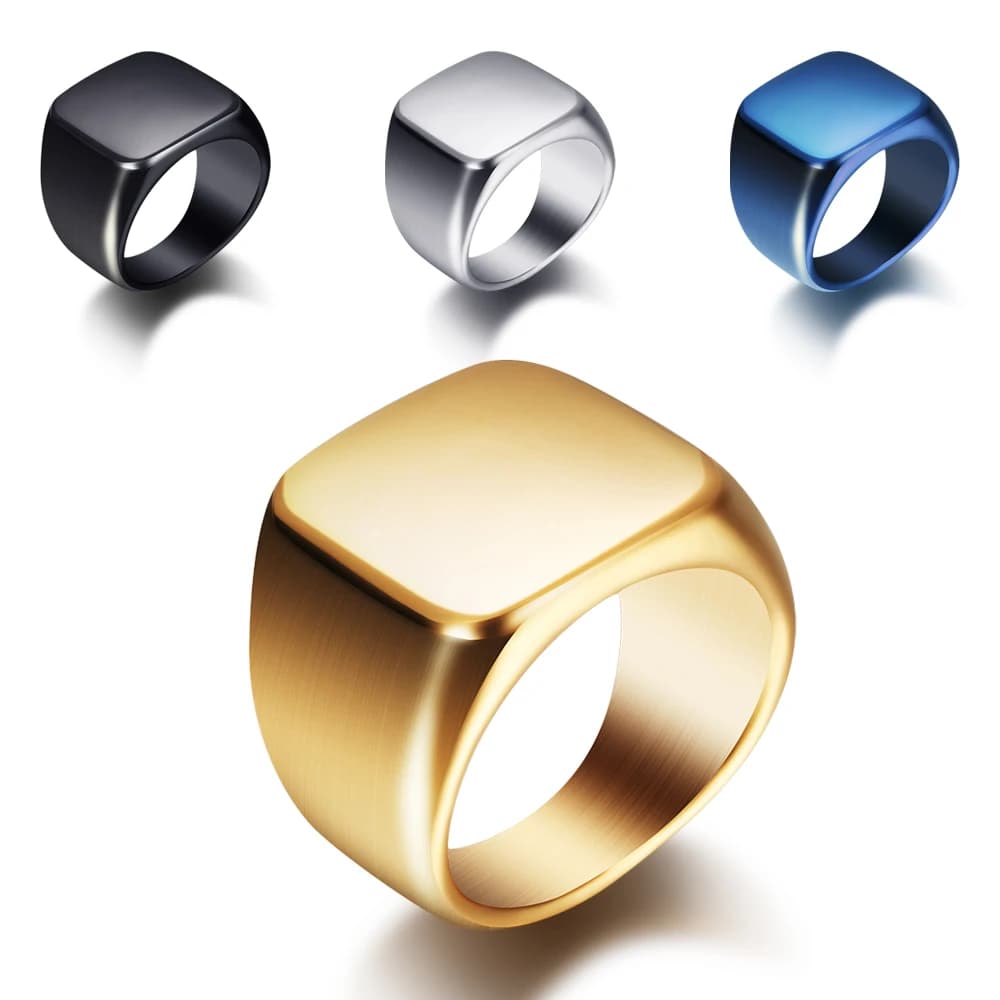 Freie Gravur neue Silber/Gold/Schwarz/Blau Quadrat große Breite Siegelringe maßge schneiderte Mode Finger Männer Ring Titan Stahl Schmuck