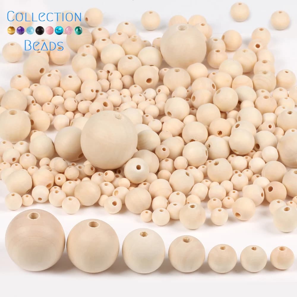 4-50mm 1-1000 Stück natürliche Holzperlen runde Abstandshalter Holzperle bleifreie Kugeln Charms DIY für Schmuckherstellung handgefertigte