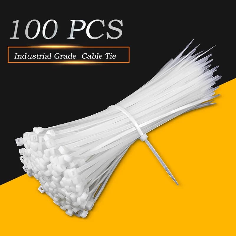 100 Stück selbstsichernder Nylon-Kabelbinder, weißer Kunststoff-Kabelbinder, Befestigungsring, Kabel-Reißverschluss-Wickelband, Nylon-Kabelbinder,