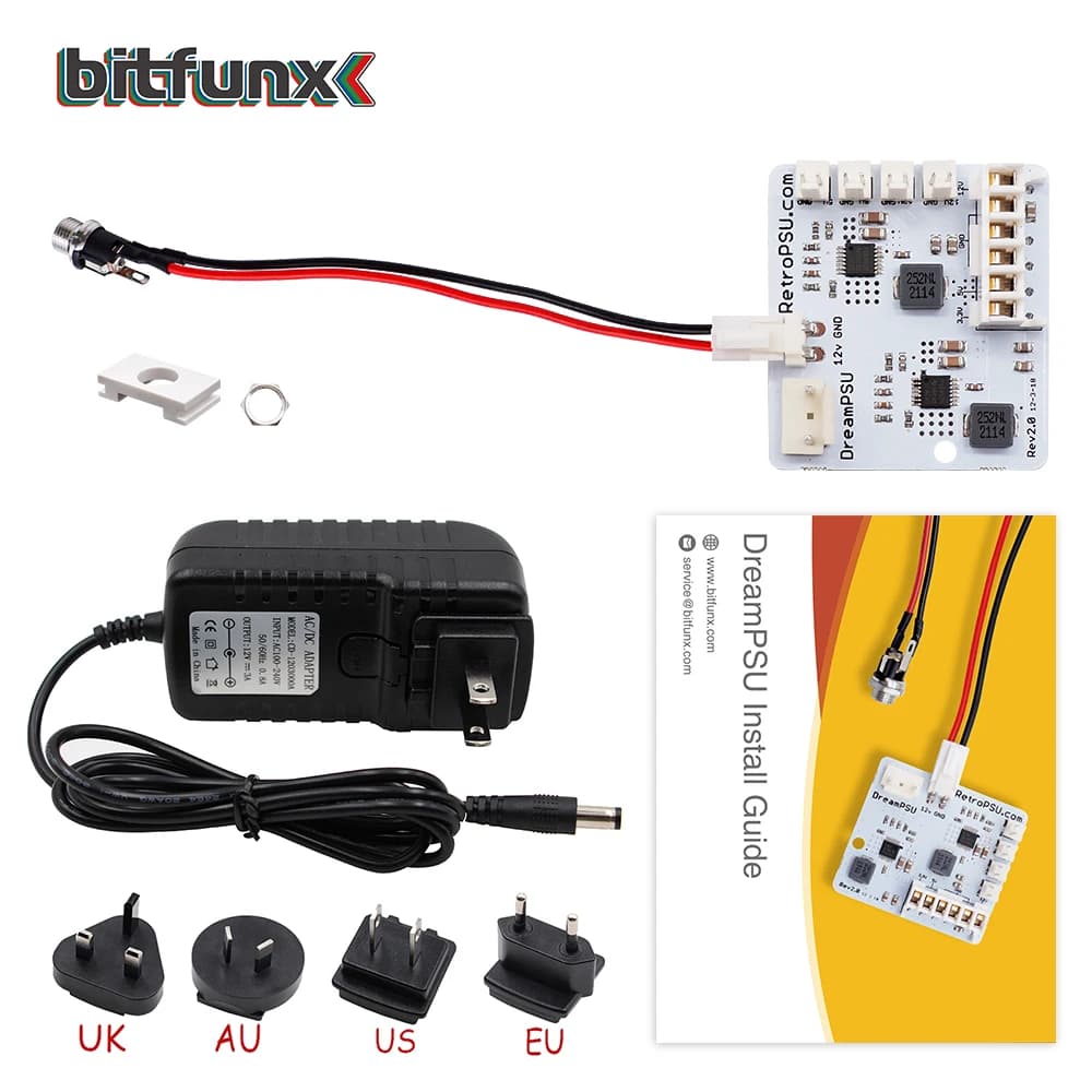 Bitfunx DreamPSU Rev2.0 12V ersetzt DC-Konsole Original-Netzteil für SEGA Dreamcast-Spielekonsole