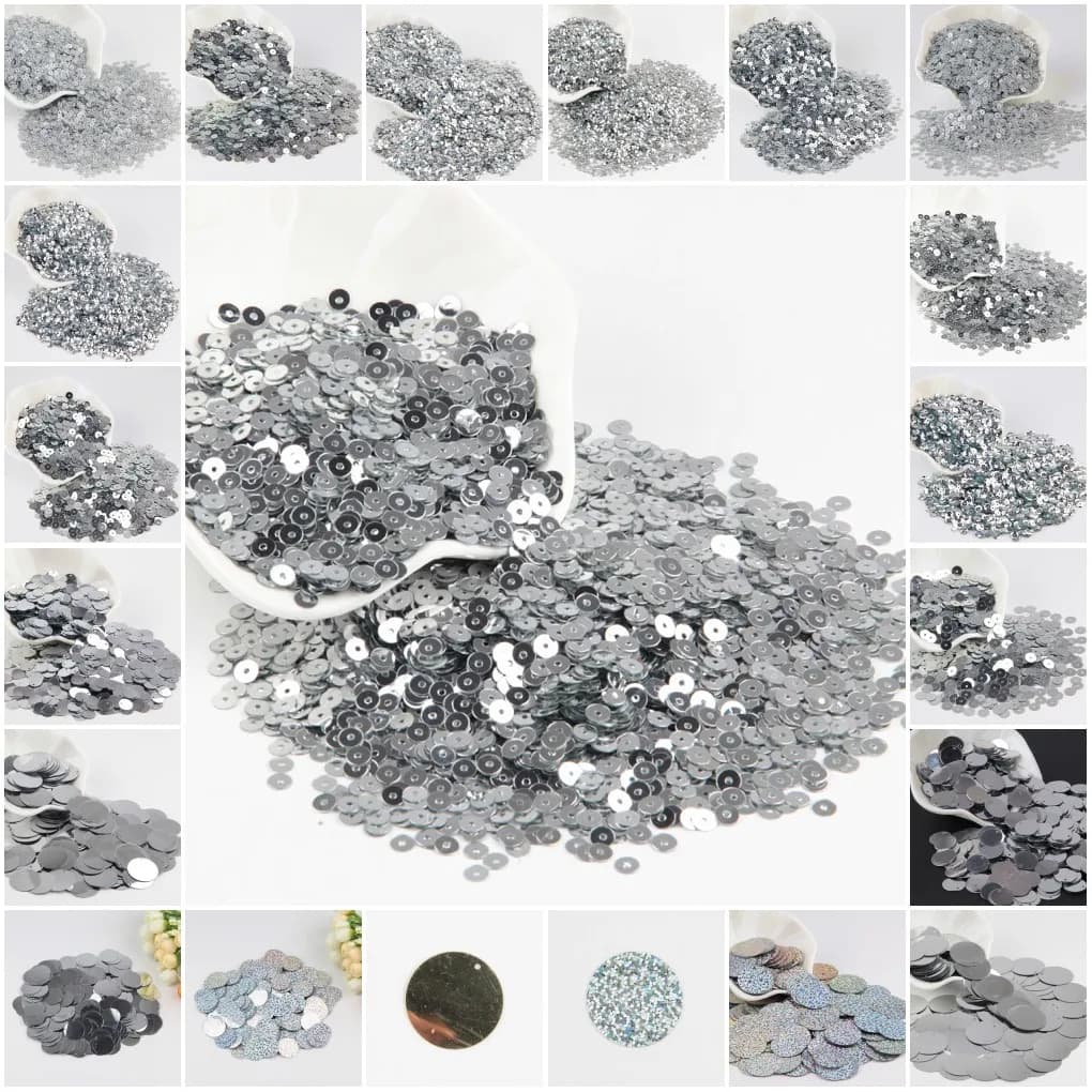 Silberne Pailletten, 3–50 mm, flach, rund, PVC, lose Pailletten für Bastelarbeiten, Paillette, Nähen, Dekoration, DIY-Zubehör, Lentejuelas, 10 g