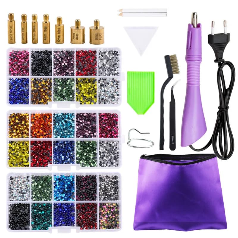 Heißer Verkauf Neue Set Hot Fix Strass EU oder UNS STECKER Hotfix Applikator & 7 Tipps Kristall Glas Strass bügel-auf Zauberstab Strass